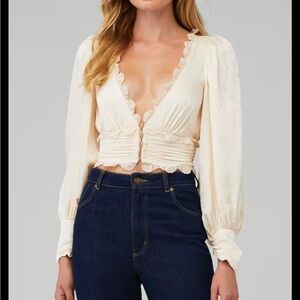 For Love And Lemons Cream Lace Trim Blouse